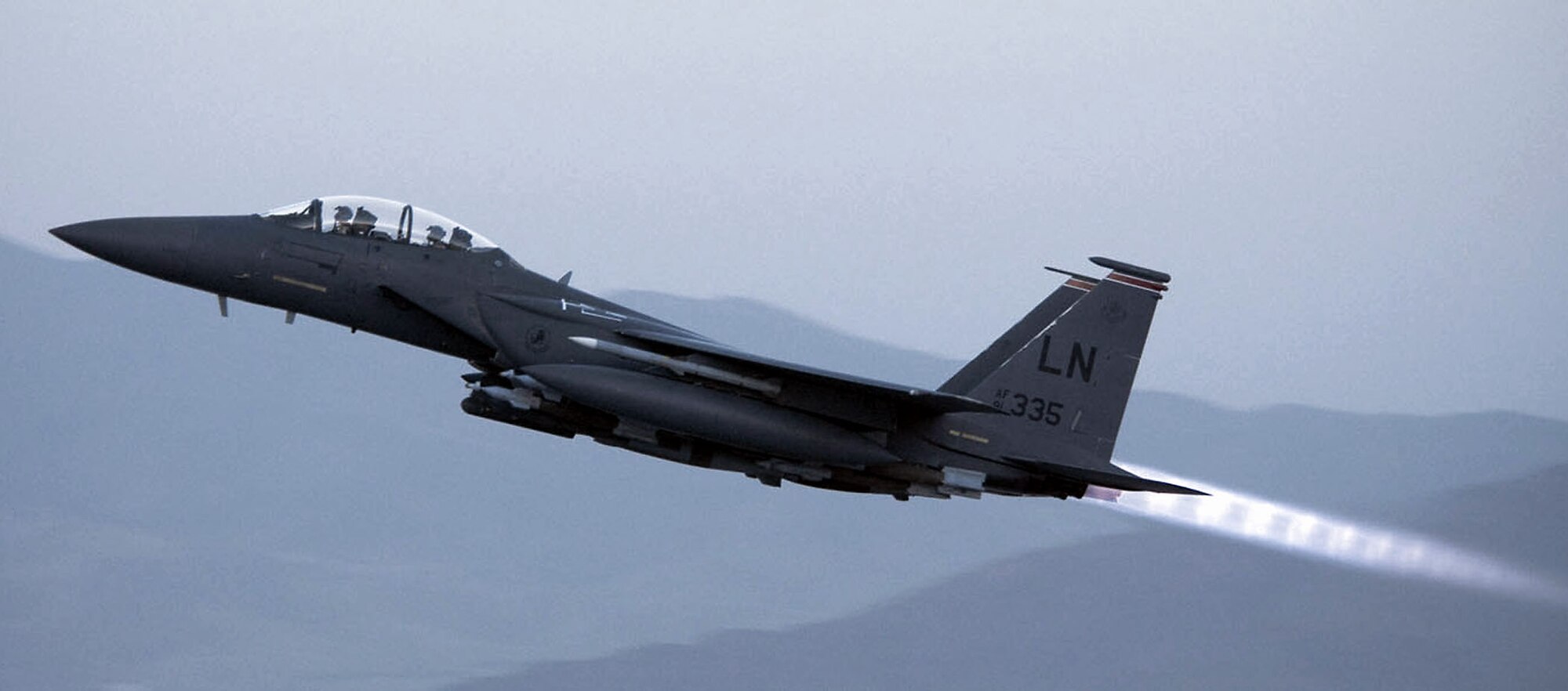 An F-15E Strike Eagle takes off at Bagram Air Field, Afghanistan. The F-15E Strike Eagle is a dual-role fighter designed to perform air-to-air and air-to-ground missions. (U.S. Air Force photo/Staff Sgt. Samuel Morse)