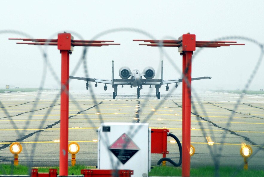 OSAN AIR BASE, Republic of Korea -- An A-10 Thunderbolt II assigned to the 25th Fighter Squadron, prepares to launch from the runway during a base-wide exercise here July 23. The operational readiness exercise tests Team Osan's ability to execute combat operations, receive follow-on forces and defend the base from attack. (U.S. Air Force photo/Senior Airman Christopher Boitz)