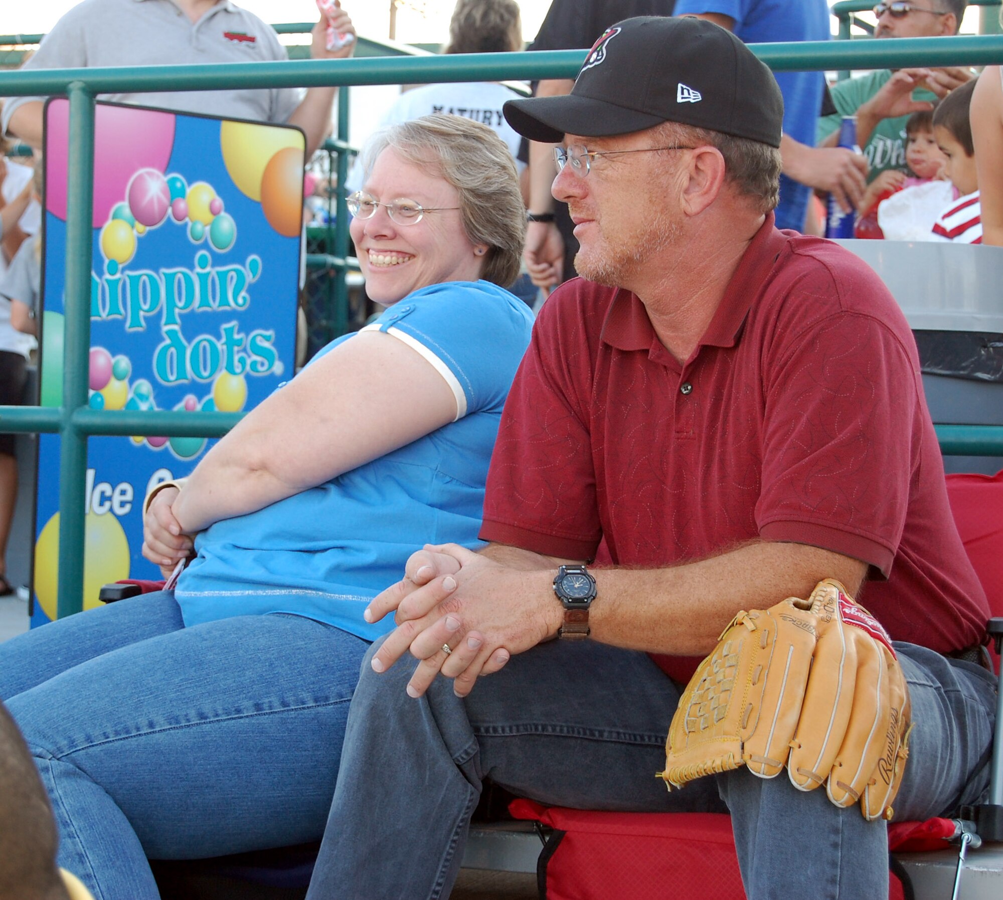 Dwayne McClellan, 341st Missile Wing assistant inspector general, watches the Great Falls Voyagers with his wife Shelley during Military Appreciation Night at Centene Stadium July 18. (U.S. Air Force photo/Airman 1st Class Dillon White)