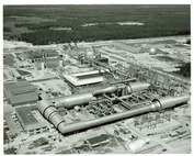 Aerial view of the Propulsion Wind Tunnel in the early stages of construction at the Arnold Engineering Development Center in the 1950s.