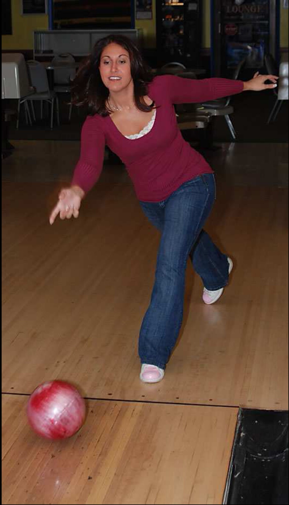 Technical Sergeant Brandi Wallace bowls at the Tropicana Bowling Center, St. Louis, Mo., May 11.