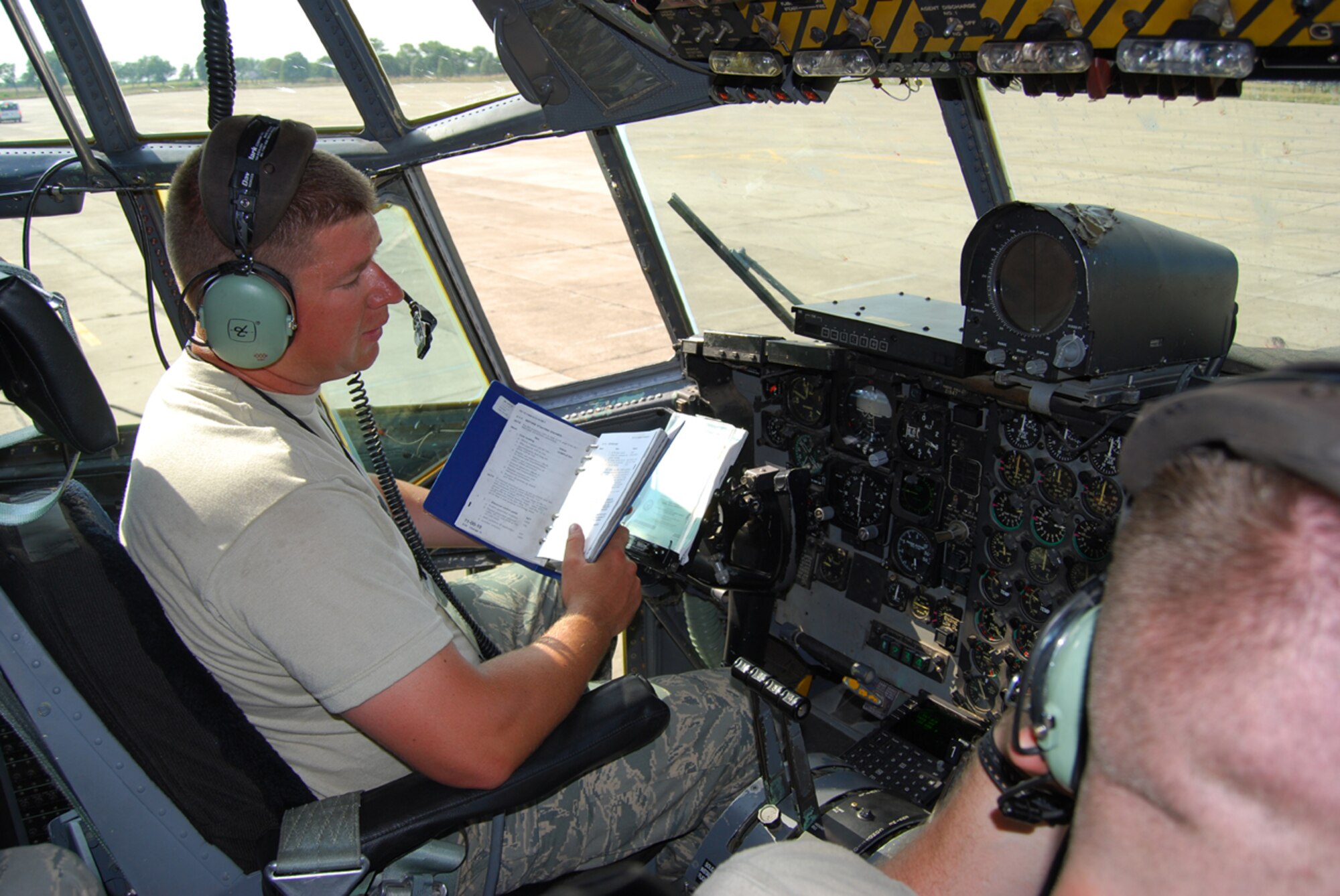 Staff Sgt. Robert Beck, 86th Aircraft Maintenance Squadron, turbo propulsion craftsman, prepares to do a maintenance engine run. (Courtesy photo)