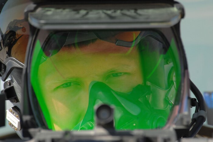 NELLIS AIR FORCE BASE, Nev. -- Capt. Chris Stepanek, an F-16C pilot assigned to the 4th Fighter Squadron at Hill Air Force Base, Utah, conducts a routine pre-flight inspection of his instruments before taking off for a training mission during Red Flag 08-3 July 22, 2008, here. Red Flag is a multi-national exercise providing a realistic environment to practice combat scenarios. The experience gained during the exercise is vital to the survival of pilots in combat. (U.S. Air Force Photo by Senior Airman Larry E. Reid Jr.)
