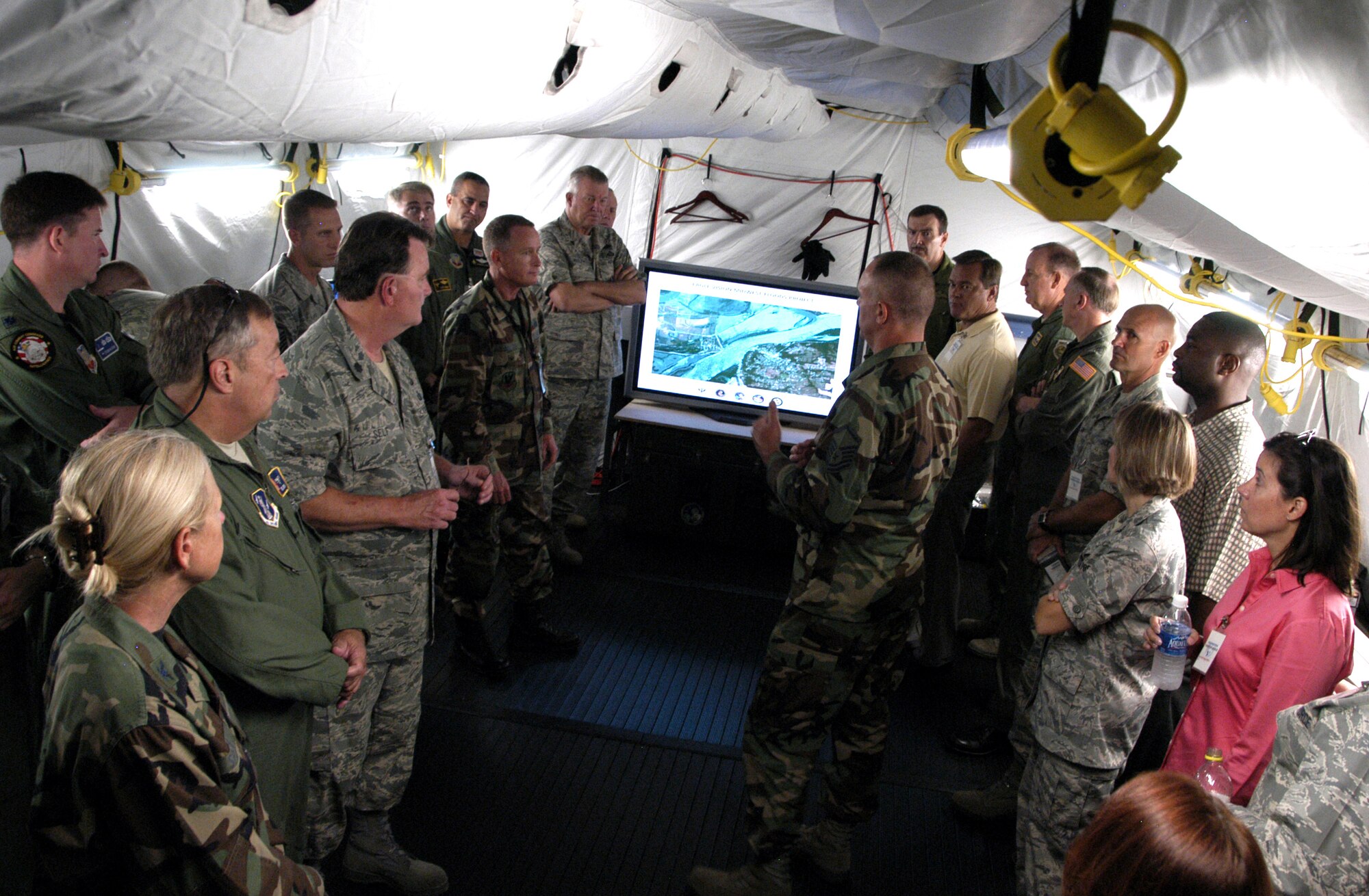 EAGLE VISION technicians brief 1st Air Force leaders on the satellite-base imagery system at Tyndall AFB, Fla.                                