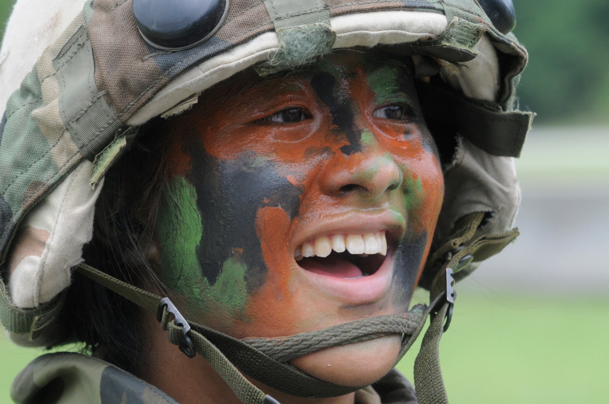 CadetToni Dalida is camoflauged and geared up to participate in Gator Gully training July 23. U. S. Air Force photo by Sue Sapp