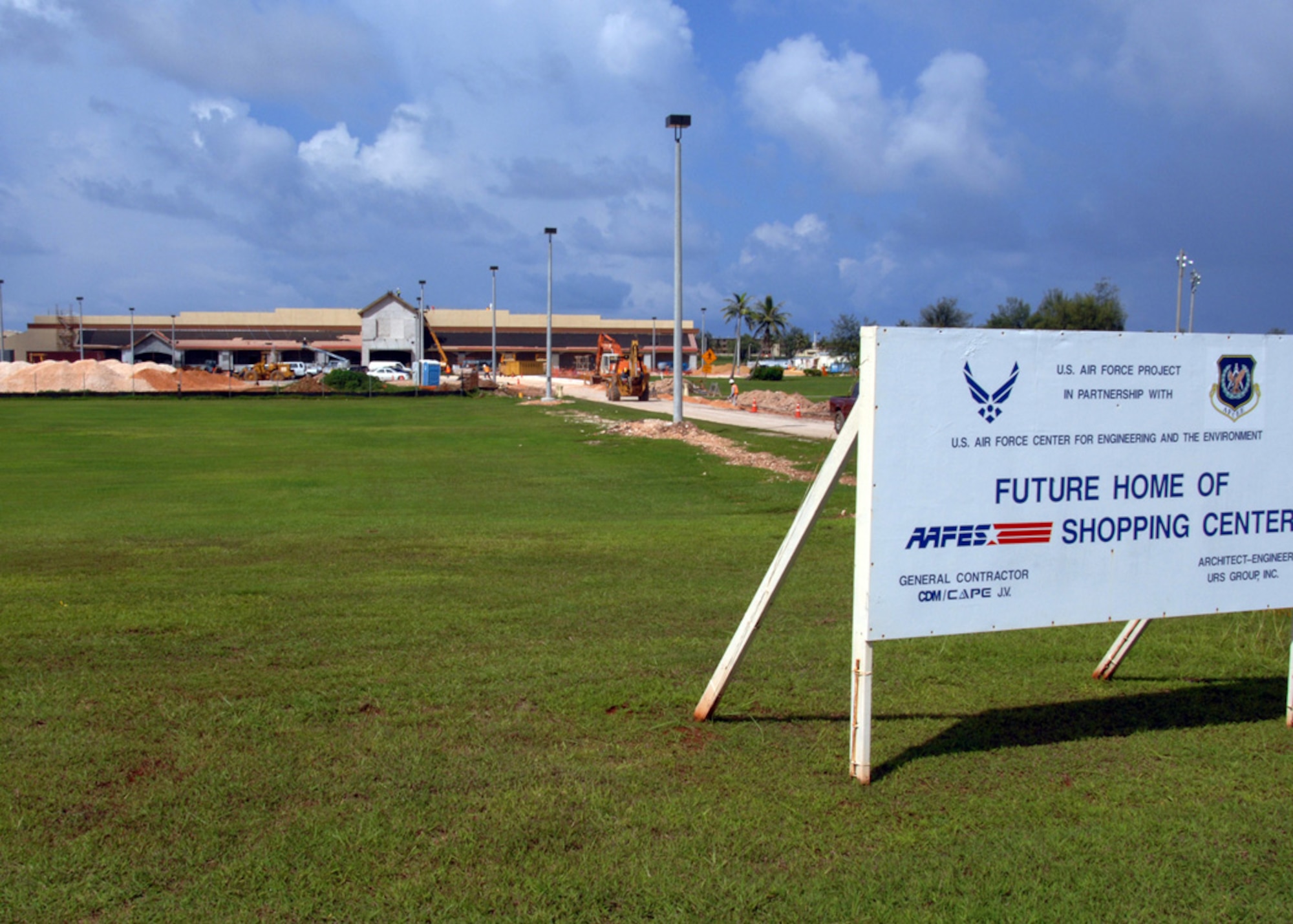 The construction site, home to the new Army Air Force Exchange shopping center here, shows a great deal of progress as the grand opening and ribbon cutting celebration of the shopping center rapidly approaches. The grand opening celebration of the $35 million construction project is scheduled for Sept. 10, 2008. (U.S. Air Force photo by Airman 1st Class Nichelle Griffiths)