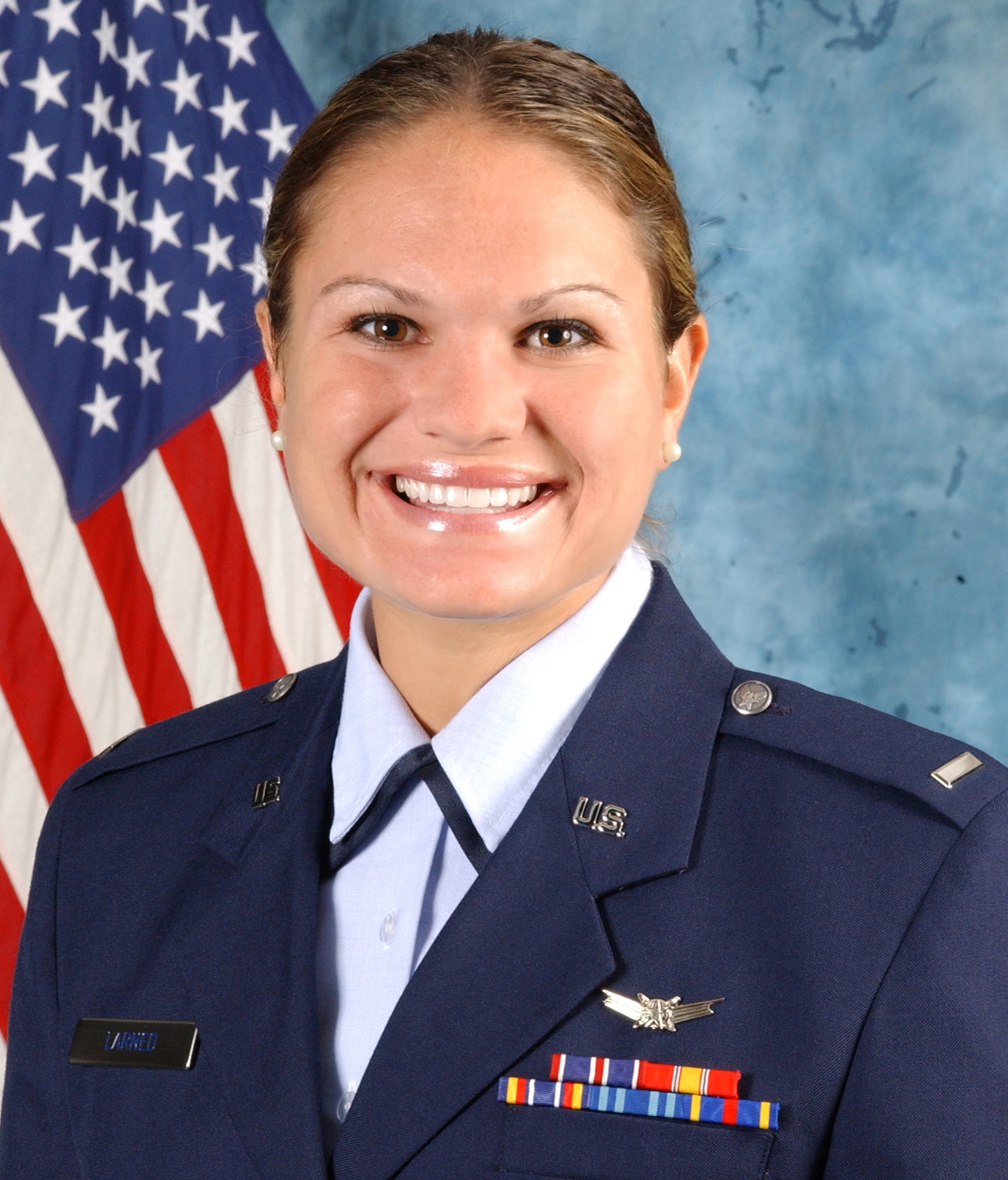 First Lt. Jane Larned was selected as the 21st Space Wing's First Knight award for the week of July 31, 2008. This award is designed to recognize outstanding Airmen each week for the work they do each day. (Air Force photo) 