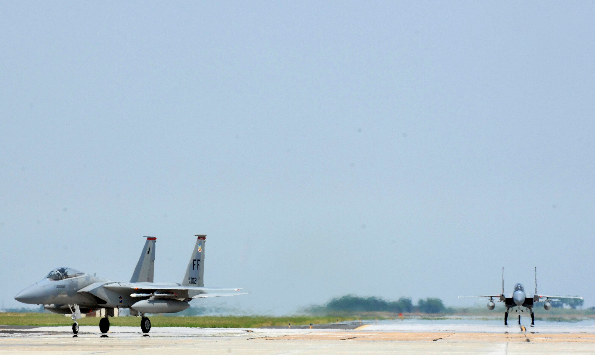 LANGLEY AIR FORCE BASE, Va. -- F-15 Eagles from the 71st Fighter Squadron return to Langley July 26 after participating in Combat Archer held at Tyndall Air Force Base, Fla.  Combat Archer is an air-to-air system evaluation in which pilots test the reliability and effectiveness data of aircraft and missiles and complete required training for their Air Expeditionary Force cycle.   (U.S. Air Force photo/Senior Airman Vernon Young)