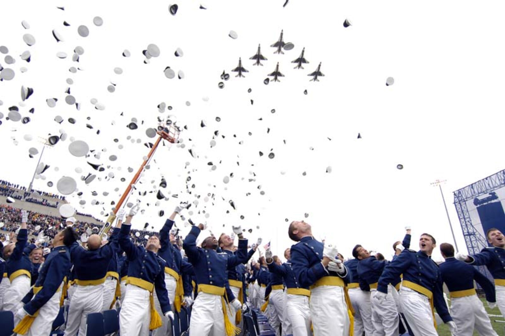 SPANGDAHLEM AIR BASE, Germany -- The Air Force’s newest second lieutenants celebrate after receiving their degrees from the U.S. Air Force Academy. The Leaders Encouraging Airmen Program offers 135 slots to qualified, commander-nominated Airmen. Courtesy Photo