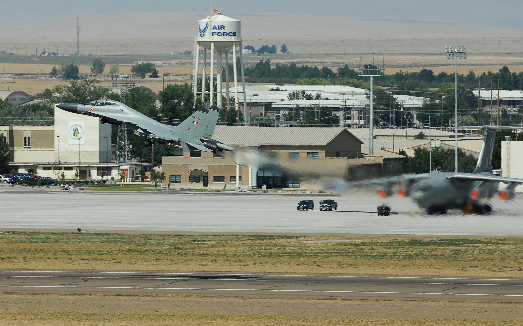 MOUNTAIN HOME AIR FORCE BASE, Idaho -- An Indian air force SU-30 MKI fighter jet takes off from Mountain Home Air Force Base, Idaho, July 25 to train with Mountain Home AFB Airmen before participating in Exercise Red Flag at Nellis AFB, Nev., which begins Aug. 9. This is the first time in history the Indian air force has been on American soil to train with U.S. fighters. They will be taking advantage of Mountain Home's vast air space and multiple ranges to better prepare their aircrews for future flying missions. (U.S. Air Force photo/ Airman 1st Class Stephany Miller)