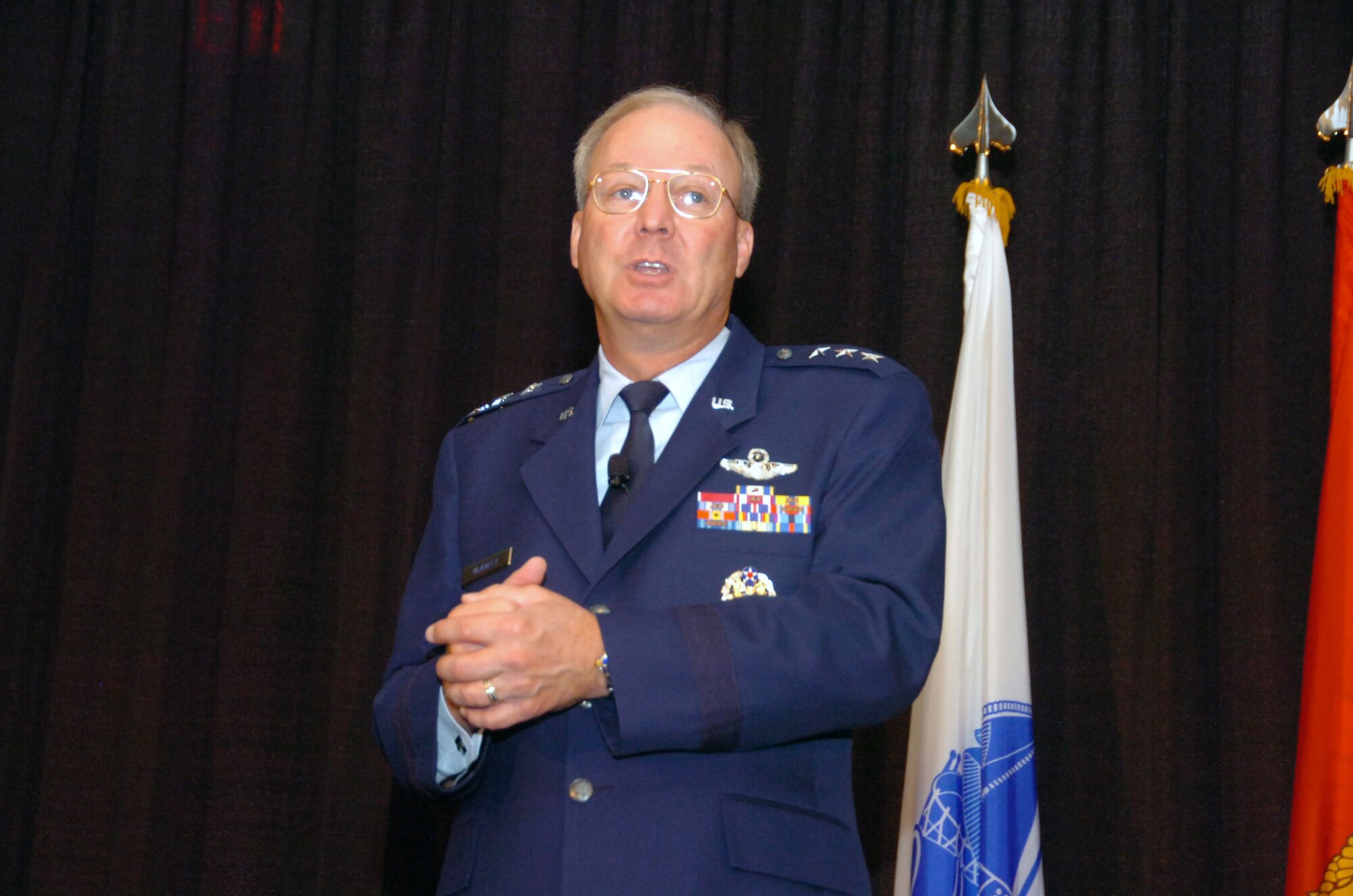 Lt. Gen. Craig McKinley, the director of the Air National Guard, addressed 1,500 people gathered for the largest-ever National Guard Bureau Joint Family Program Volunteer Workshop and Youth Symposium in St. Louis July 21.  The secretary of defense has nominated General McKinley to be the next chief of the National Guard Bureau and to be the National Guard's first four-star general. (U.S. Army photo/Staff Sgt. Jim Greenhill)