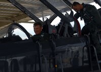 Maj. Gen. Irving Halter, outgoing 19th Air Force commander, was honored by fellow Airmen, friends and family during his final, or "fini," flight July 28. General Halter flew a T-38 Talon for his flight and upon his return was welcomed by firefighters dousing him with hundreds of gallons of water and friends and family showering him with warm wishes. The general will turn over command of the 19th AF in a ceremony here July 30 and head to his new assignment as Joint Staff vice director of operations at the Pentagon in Washington, D.C. (U.S. Air Force photo by Rich McFadden) 