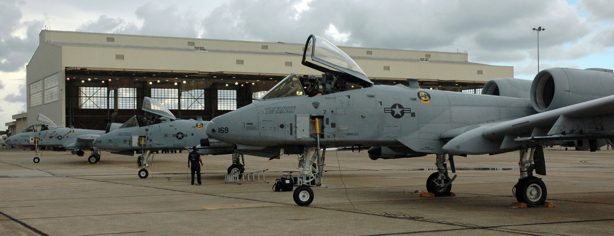 EGLIN AIR FORCE BASE, Fla. -- Pilots prepare to take off in "Thunder" A-10's for the Bold Quest Plus demonstration. A-10s, F-15s amd F-16s from the 422nd Test and Evaluation Squadron and 132 personnel were brought in by the 53rd Wing to help the internation Bold Quest players demonstrat and evaluate new equipment. (US Air Force photo/ Airman 1st Class Anthony Jennings)