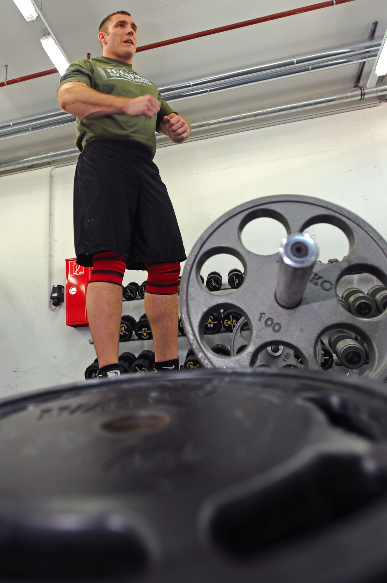 Staff Sgt. Adam Keep, 723rd Air Mobility Squadron navigation technician, begins his daily workout routine in training for his next Strongman competition July 15, 2008, Ramstein Air Base Germany. Sergeant Keep has been competing in Strongman competitions for 4 years, winning his pro card after only a year, making him eligible to compete in the pro ranks.   (U.S. Air Force photo/Airman 1st Class Kenny Holston)(RELEASED)