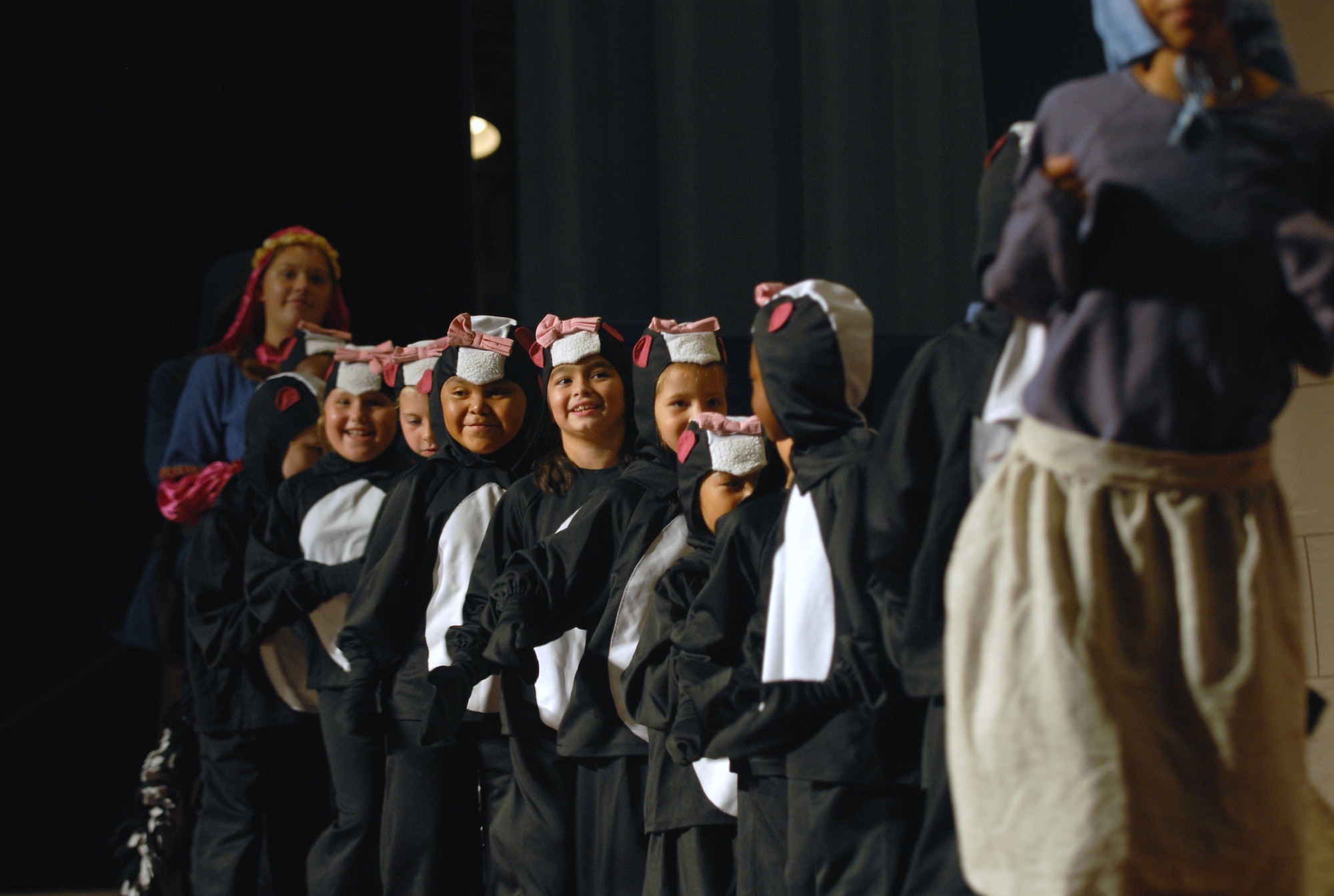Children from Kadena and surrounding U.S. bases play the role of skunks
during dress rehearsal for the Missoula Children's Theater presentation of
"Robin Hood." (U.S. Air Force photo/Staff Sgt. Christopher Marasky)