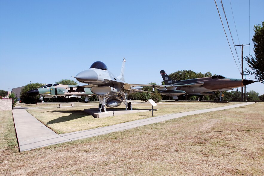 The air park is dedicated to the men and women who died while serving in the 301st Fighter Wing. In fact, some of their names are painted on the sides of the aircraft as pilot, crew chief, or weapons officer.  Other painted names include those who were wing commanders at the time the aircraft were assigned to the 301st inventory.   Interestingly, though the F-105 and both F-4's were actually assigned to and flown by the 301st Fighter Wing, the F-16N was actually a Navy asset. (U.S. Air Force Photo/Tech. Sgt. Julie Briden-Garcia)