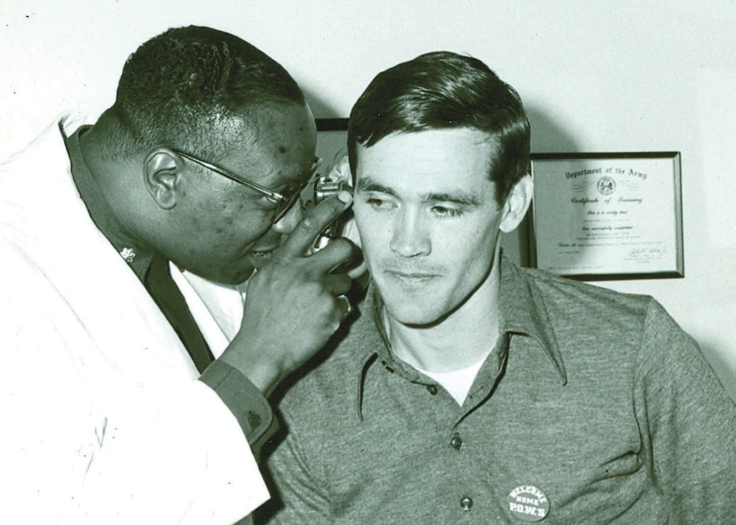 Malcolm Grow Medical Center celebrates 50 years of service, and key events are recognized in it's history, including the flight physical recieved by Capt. Barry B. Bridges after his return home from a prisoner of war camp.