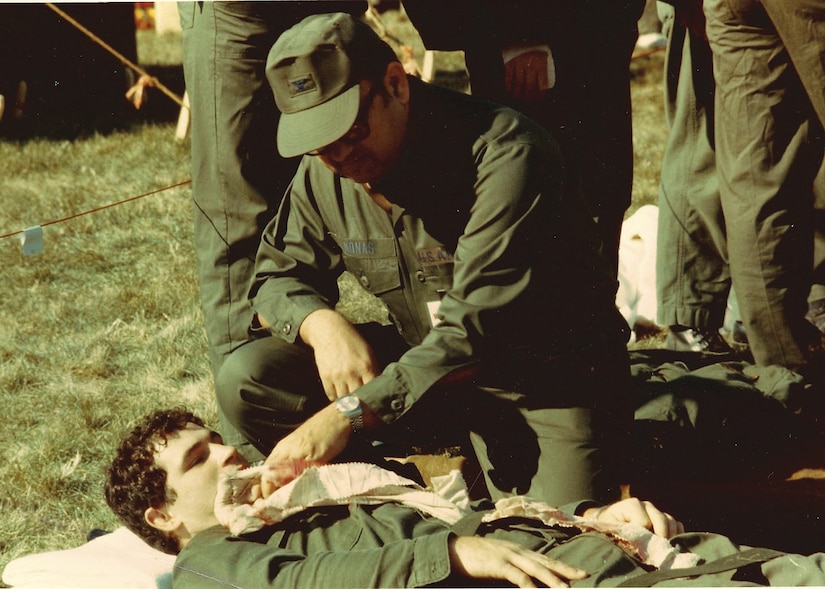 Malcolm Grow Medical Center celebrates 50 years of service, and key events are recognized in it's history, including a mass casualty exercise performed outside the hospital in the 1980's.