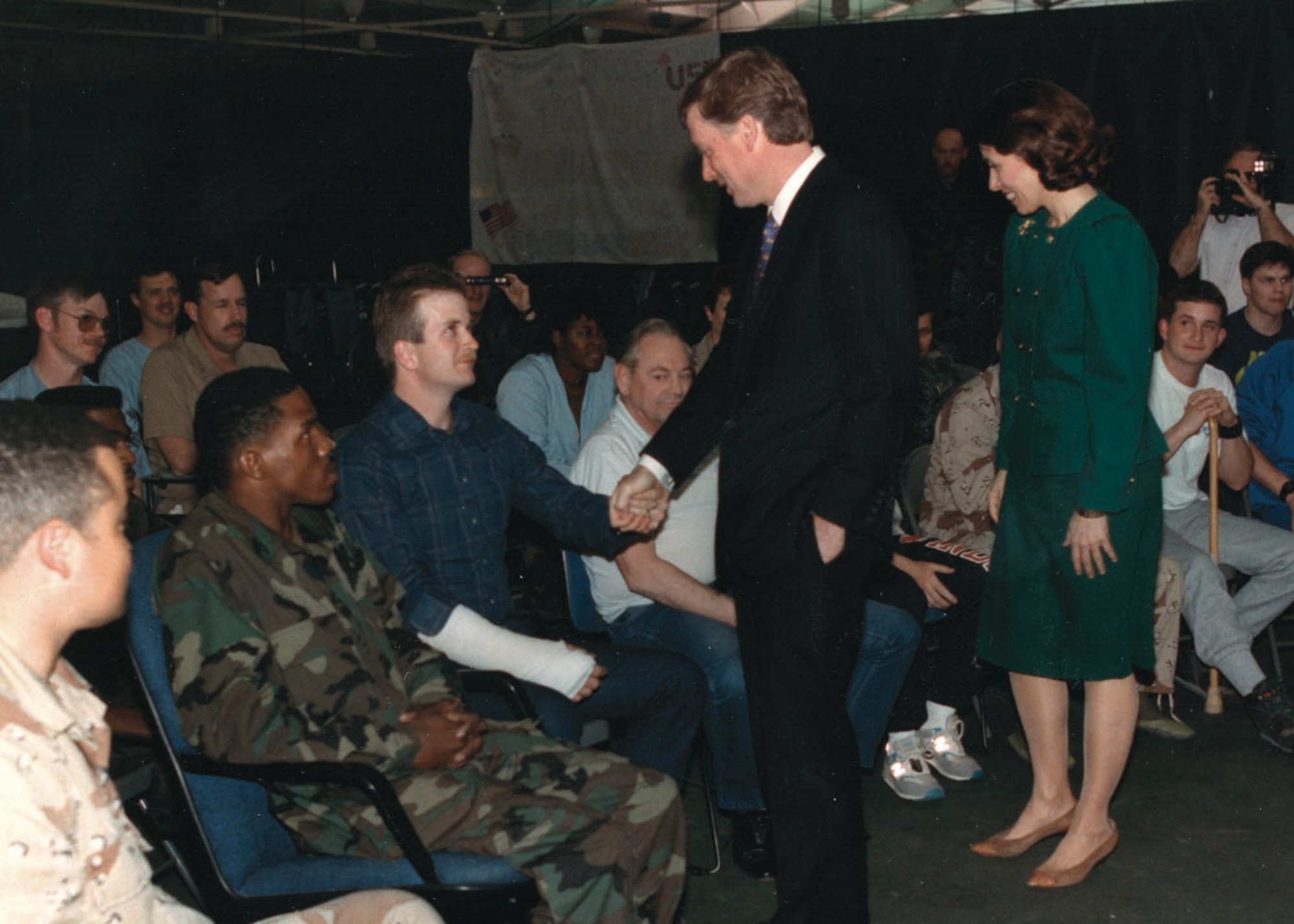 Malcolm Grow Medical Center celebrates 50 years of service, and key events are recognized in it's history, incluing U.S. Vice President Dan Quayle's visit with wounded servicemembers in 1991.  
