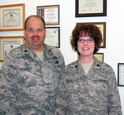 Lt. Col. Peter M. Weilbach and Lt. Col. Melinda E. Clearwater from the 302nd Airlift Wing recieved honors for excellence by representing the  Air Force Reserve Command for Air Force wide John. P. Flynn Inspector General Award competition this May. (U.S. Air Force Photo by Staff. Sgt. Derrick M. Gildner)