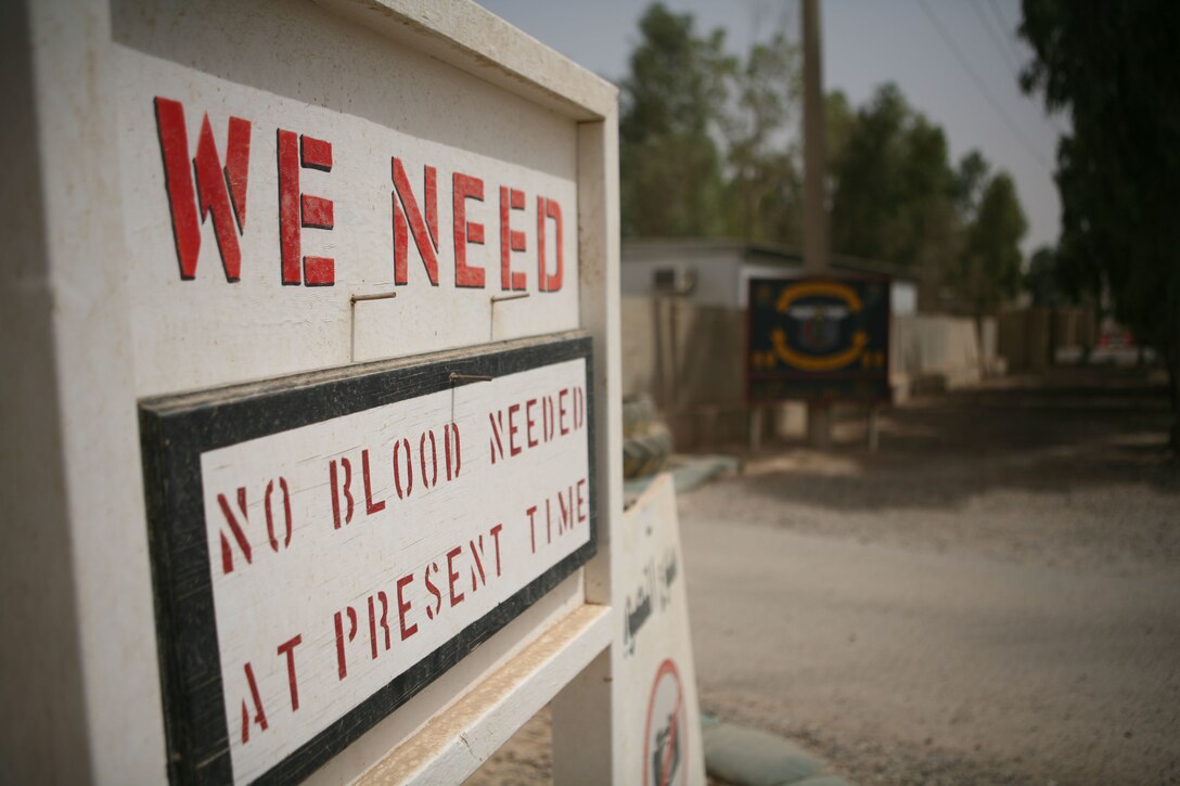 The sign at the emergency entrance to Fallujah Surgical speaks volumes about the decreased violence in Al Anbar province. The sign was erected in 2006 due to the heavy flow of combat casualties coming into the trauma center at Camp Fallujah in need of blood. However, according to reports, May 2008 held the lowest number of coalition casualties since 2004.