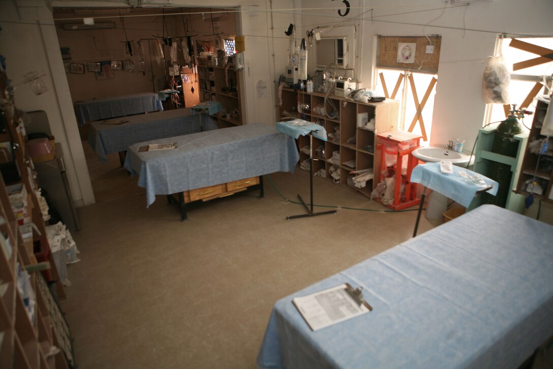 Trauma room C, at Fallujah Surgical on Camp Fallujah. It has been unoccupied for some time now, due to a decrease in violence in the Anbar Province. However, it wasn't always like that. "During the push for Fallujah it was almost every day we had a combat casualty come here. One day the number of casualties outnumbered the staff and we had 115 people on board. I think we had approximately 117 casualties that day. Instead of mopping up blood, we are mopping up dust," said Fleet Marine Force Chief Jose E. Perez, a 36-year-old hospitalman, from Rio Honda Texas, Fallujah Shock and Trauma platoon.