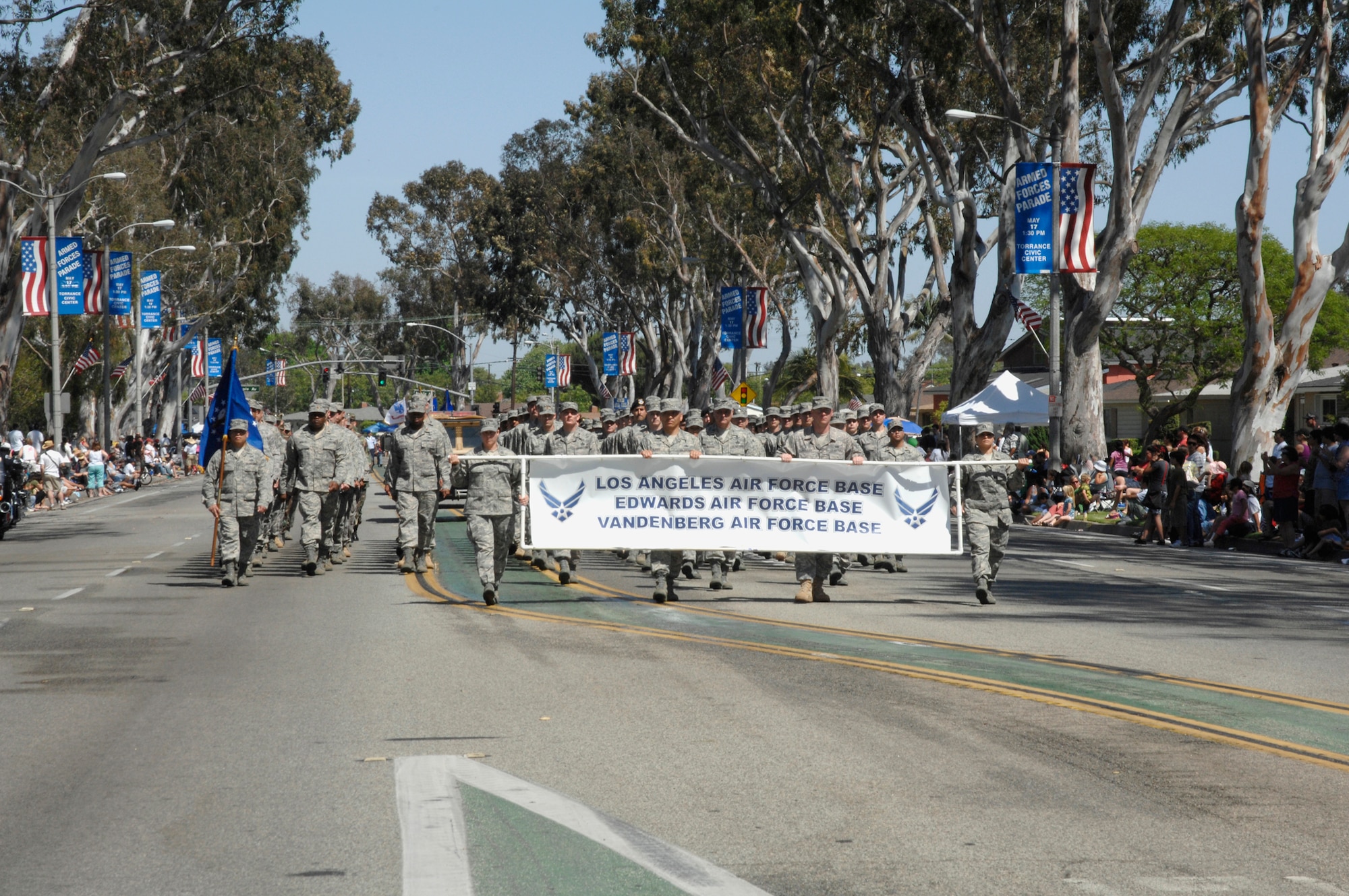 More than 100 Airmen from Los Angeles, Vandenberg and Edwards Air Force Bases marched in this year’s Torrance Armed Forces Day parade, May 17.  (Photo by Joe Juarez)