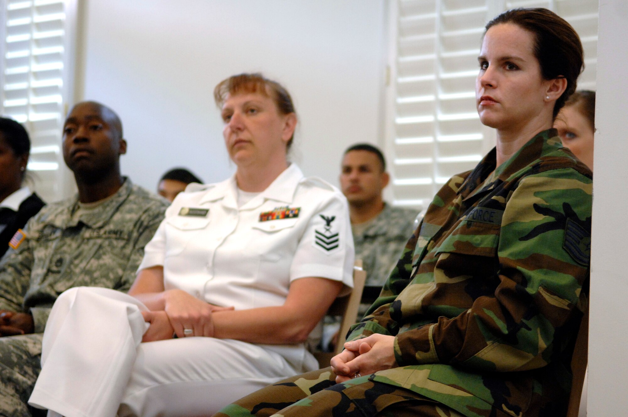 WASHINGTON --  U.S. Air Force Tech. Sgt. Alicia Ward (far right) attends an all-hands meeting on Fort McNair, D.C., May 21, 2008. Tech. Sgt. Ward is a member of the Armed Forces Inaugural Committee preparing for the 56th Presidential Inauguration on January 20, 2009. (U.S. Air Force photo by Senior Airman Kathrine McDowell)