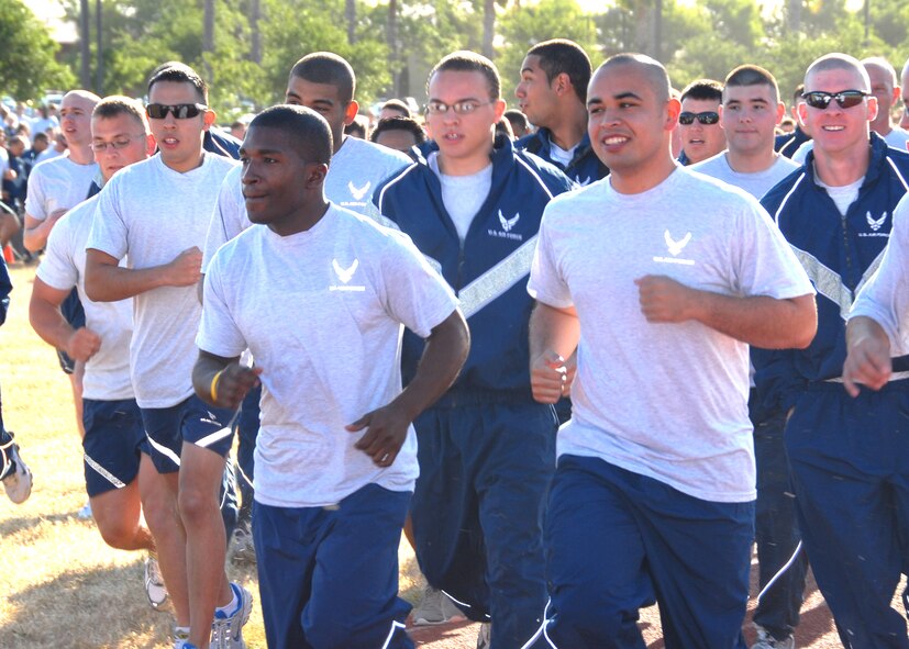 Hundreds of Airman from Travis Air Force Base, California participate in a "Fun Run".  The 2.5 mile run kicked off the "101 Critical Days of Summer" promoting safety awareness and encouraging common sense when the Airman partake in summer activities.  USAF photo by Civ/Nan Wylie