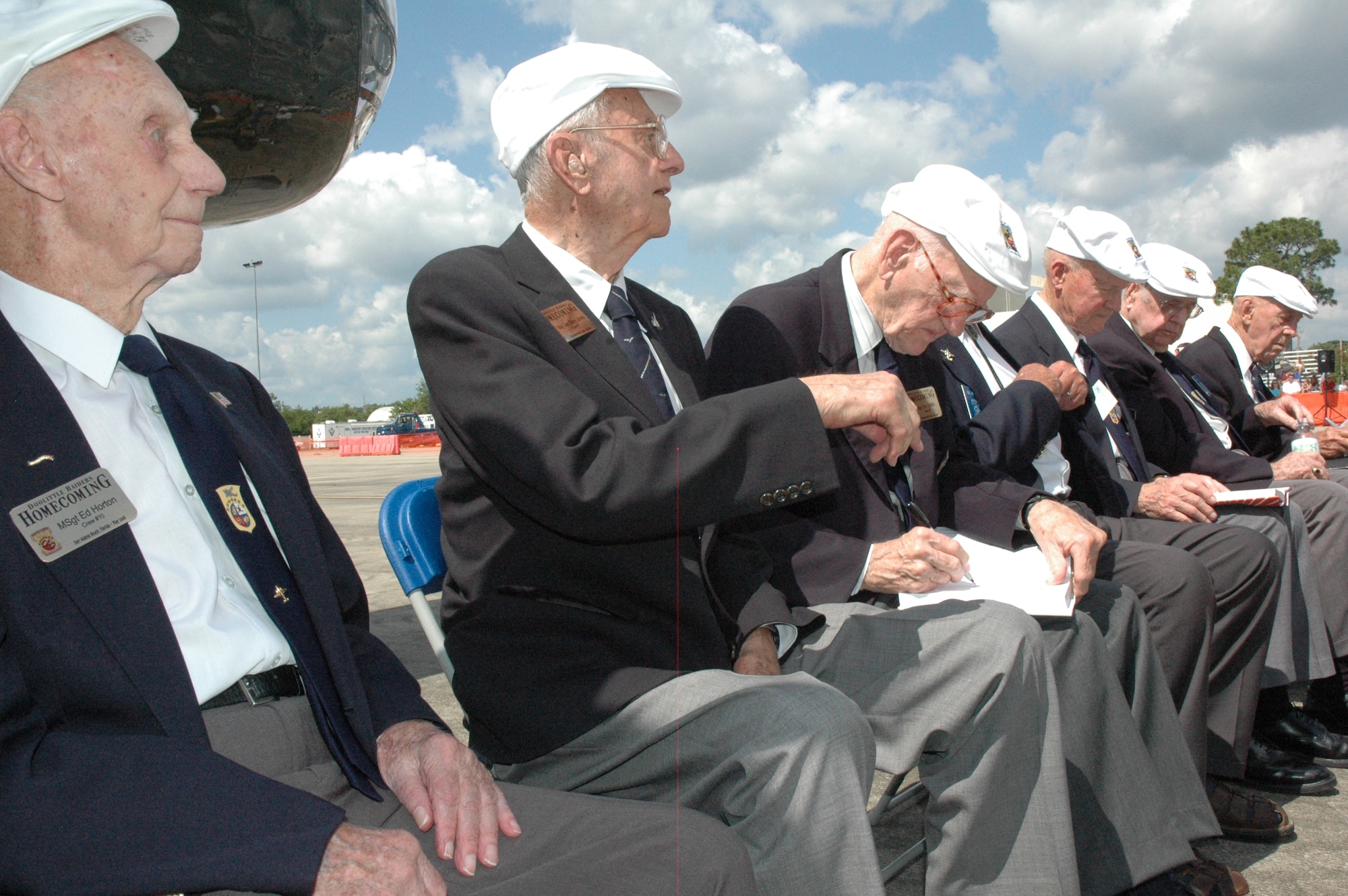 EGLIN AIR FORCE BASE, Fla. -- Six of the surviving 16 Doolittle Raiders were in attendance for the 66th anniversary of the Doolittle Raider on Japan. The Airmen were part of a secret mission designed to retaliate against the Japanese attack on Pearl Harbor, Hawaii, Dec. 7, 1941. The airmen were successful in their mission and were named from the Doolittle raiders for Lt. Col. James "Jimmy" Doolittle. (U.S. Air Force photo/ Staff Sgt. Stacia Zachary)