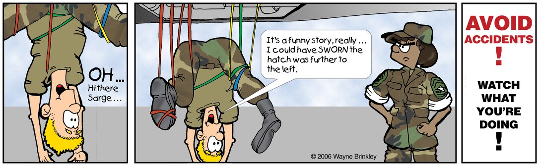Hanging oops Cartoon.  Image created by Wayne Brinkley, USAF Visual Information Specialist.  Cartoon is 10x3 inches @ 300 ppi.

