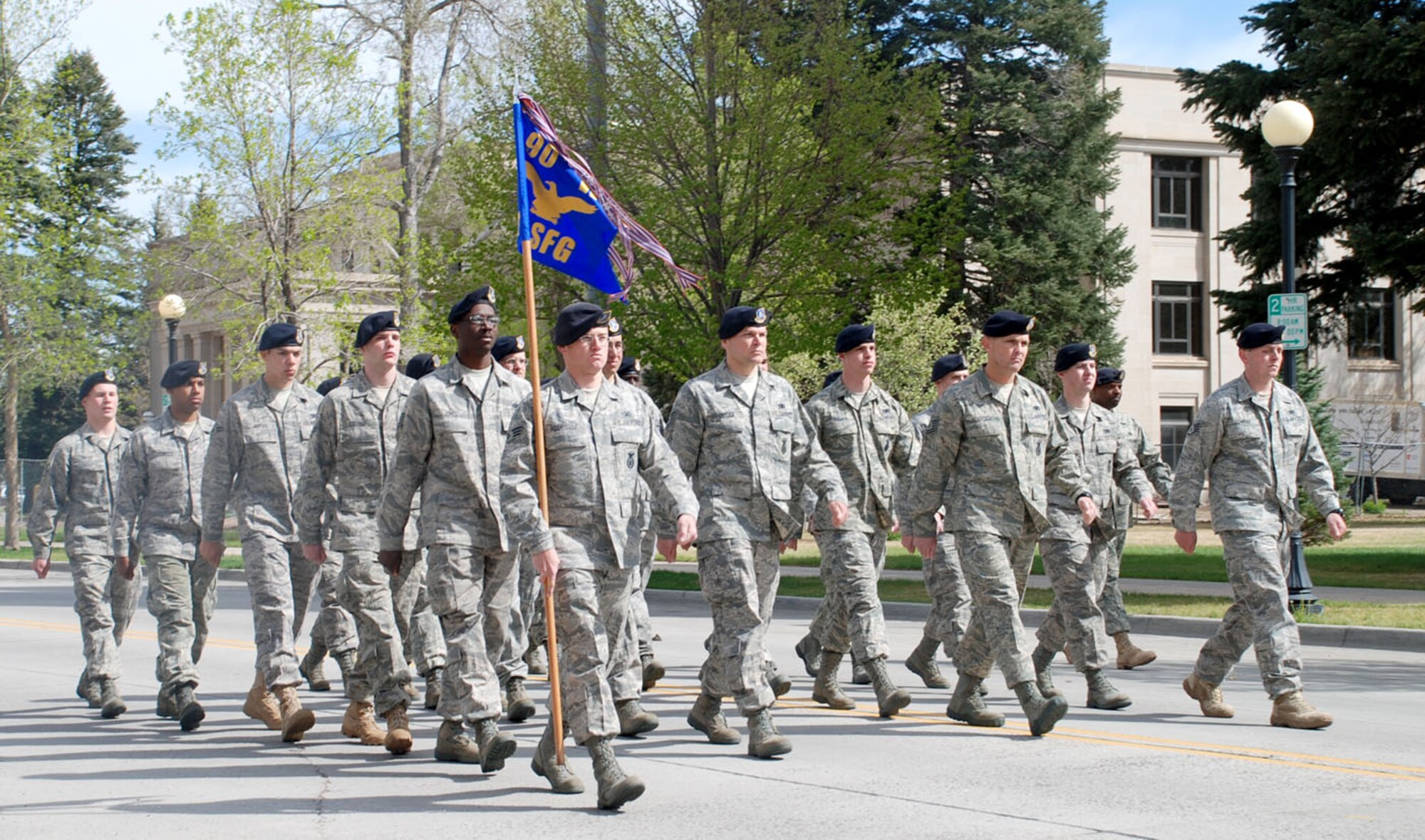 Members of the 90th Security Forces Group march in Cheyenne's Memorial Day parade May 24 (Photo by Tech. Sgt. Kurt Arkenberg).