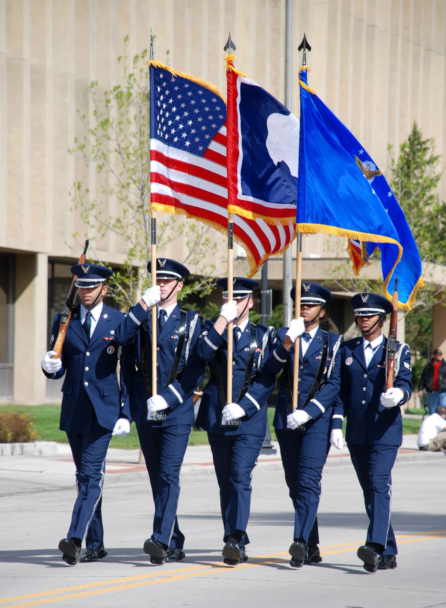 Members of Warren's Honor Guard lead the 2008 Cheyenne Memorial Day parade May 24. Nearly 50 entries took part in the parade (Photo by Tech. Sgt. Kurt Arkenberg).