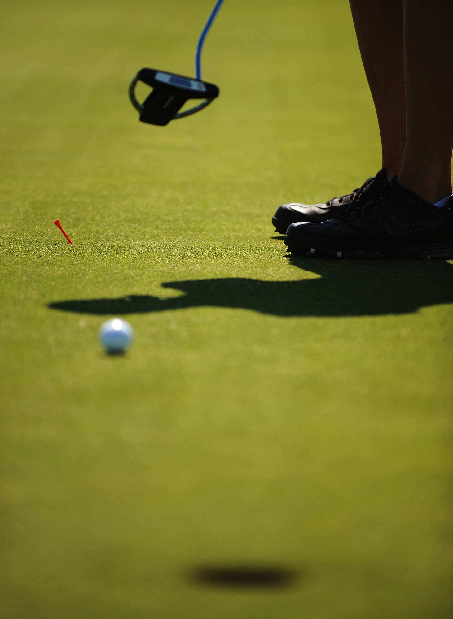 MOUNTAIN HOME AIR FORCE BASE, Idaho - A member from the 366th Civil Engineer Squadron golf team tries to make a 15-foot putt on the first hole of the Operation Warmheart Golf Tournament at Silver Sage Golf Course May 30. Operation Warmheart is a program run by the Mountain Home Air Force Base first sergeants to raise money in support of local Gunfighter families and other members of the local communities. Operation Warmheart also holds a softball tournament, a holiday food drive and numerous other fund raisers to support this community. (U.S. Air Force photo/ Airman 1st Class Ryan Crane)