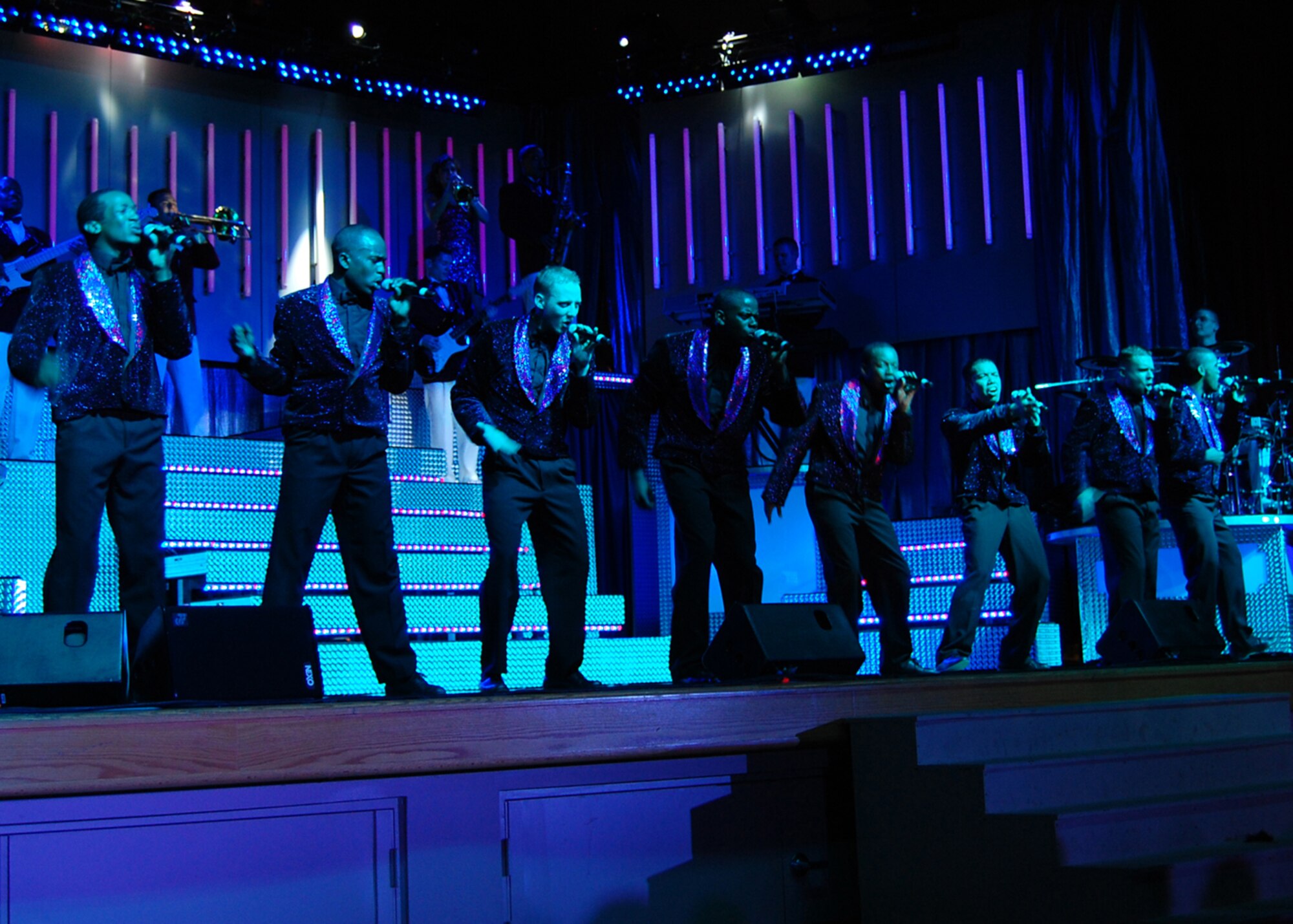 Members from Tops in Blue perform a dance number at the Tays Special Events Center on the University of New Mexico-Alamogordo campus, June 2. Tops in Blue performs for more than 250,000 military personnel and their families worldwide every year. (U.S. Air Force photo/Airman 1st Class Michael Means)