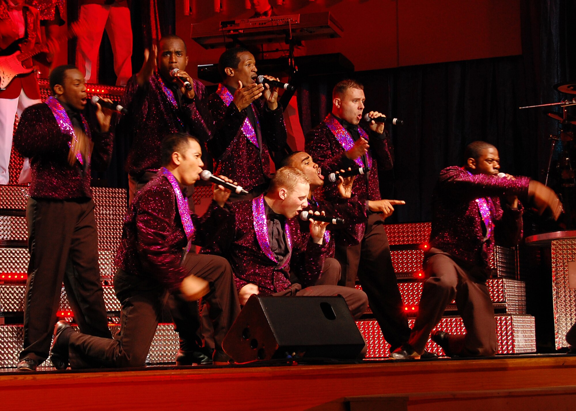Members from Tops in Blue perform a dance number at the Tays Special Events Center on the University of New Mexico-Alamogordo campus, June 2. Tops in Blue showcases music, dance and comedy -- all performed by active-duty Airmen who perform non-stop live entertainment. (U.S. Air Force photo/Airman 1st Class Michael Means)