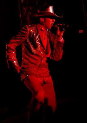 Airman 1st Class David Butler, Tops in Blue, performs at the Tays Special Events Center on the University of New Mexico-Alamogordo campus, June 2. Every year active-duty members from diverse career fields begin competing at the base level in talent shows for the chance to perform in Tops in Blue. (U.S. Air Force photo/Airman 1st Class Michael Means)