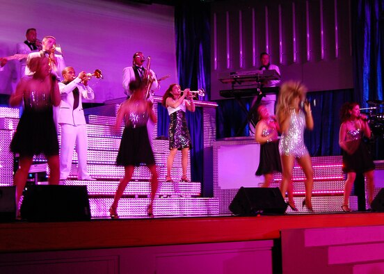 Members from Tops in Blue perform a dance number at the Tays Special Events Center on the University of New Mexico-Alamogordo campus, June 2. Tops in Blue showcases music, dance and comedy -- all performed by active-duty Airmen who perform non-stop live entertainment. (U.S. Air Force photo/Airman 1st Class Michael Means)
