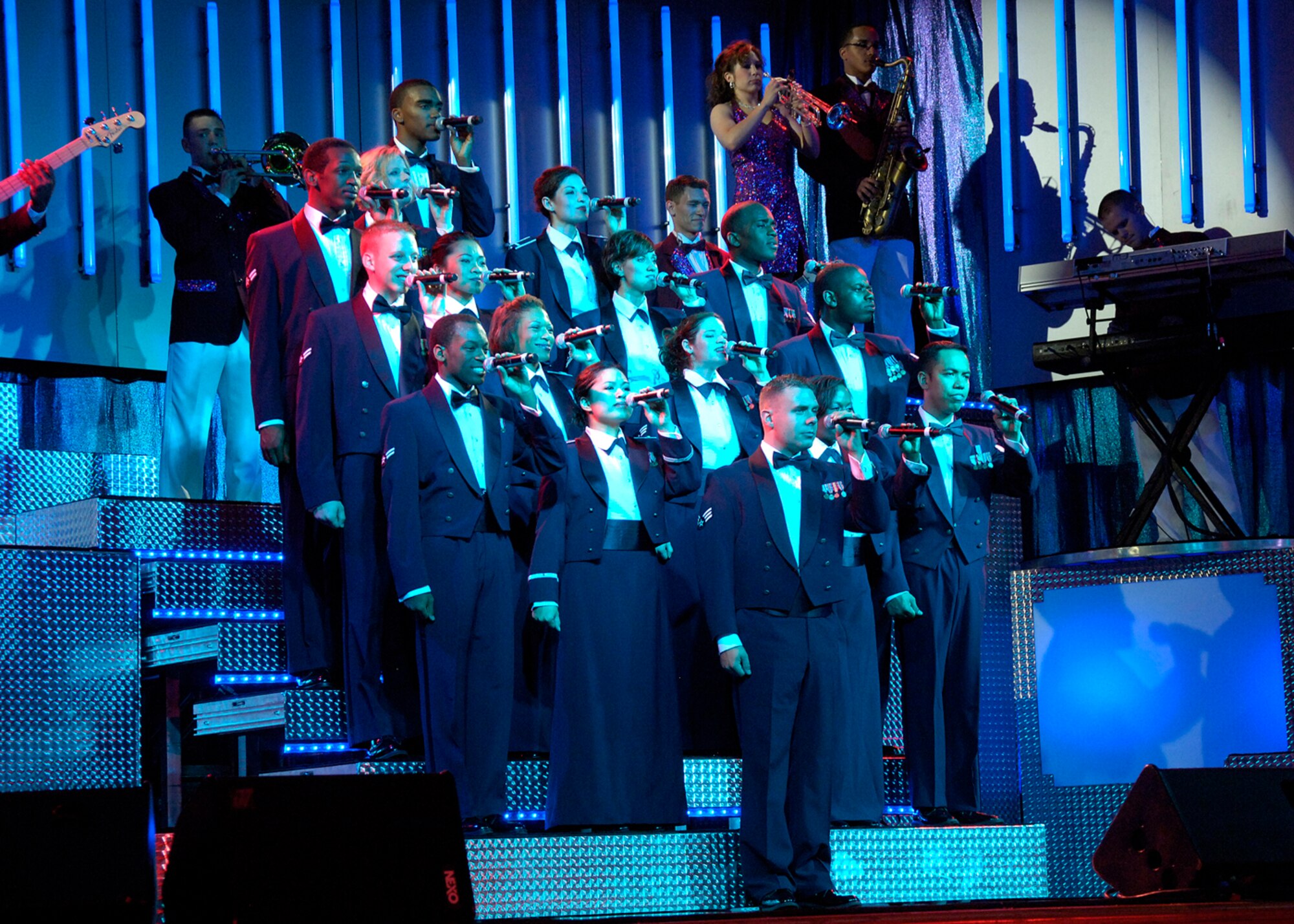 Members from Tops in Blue perform at the Tays Special Events Center on the University of New Mexico-Alamogordo campus, June 2. Tops in Blue showcases music, dance and comedy -- all performed by active-duty Airmen who perform non-stop live entertainment. (U.S. Air Force photo/Airman 1st Class Michael Means)