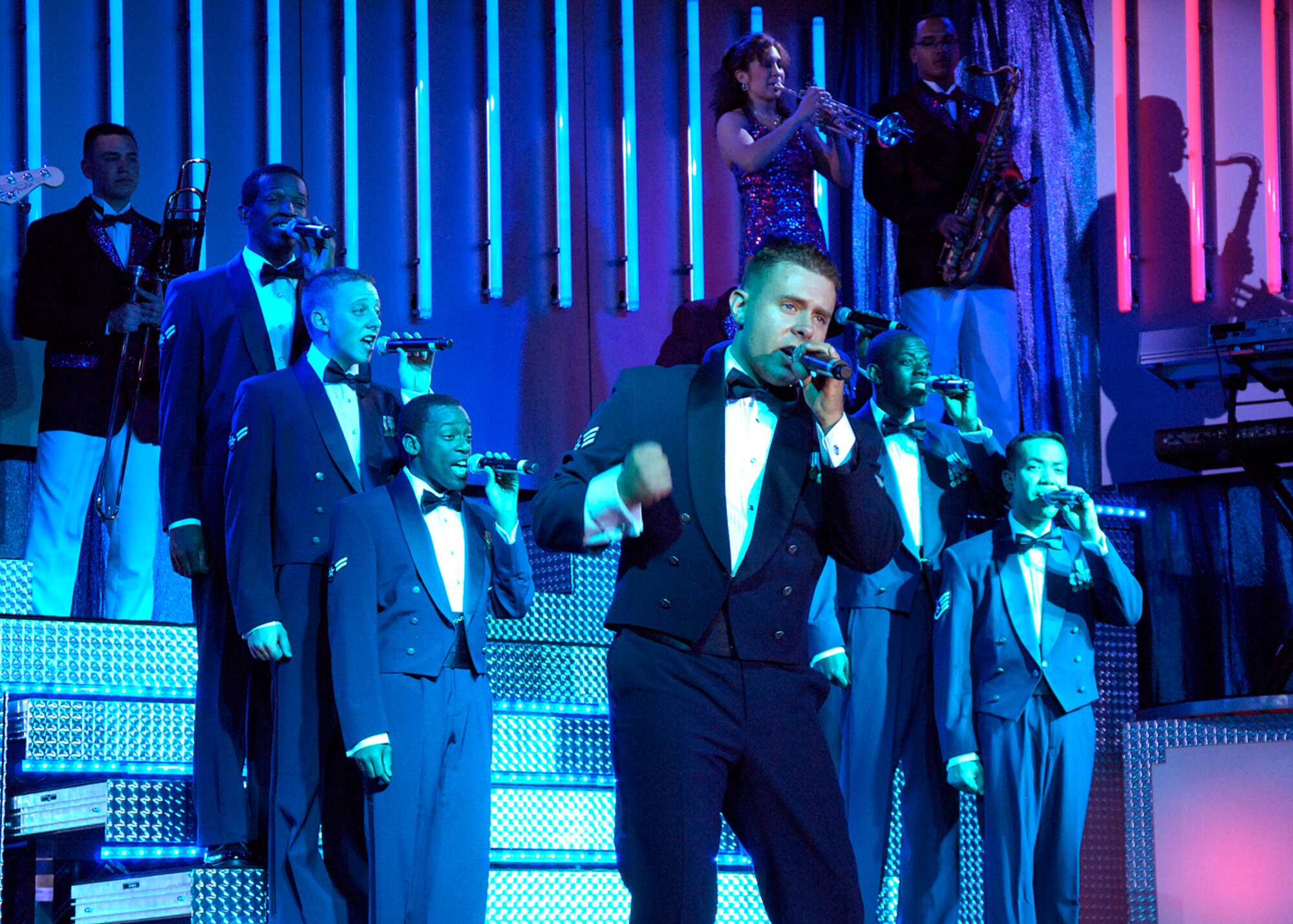 Senior Airman Nicholas Amari, Tops in Blue, performs at the Tays Special Events Center on the University of New Mexico-Alamogordo campus, June 2. Tops in Blue Celebrates more than 55 years of entertainment history this year. (U.S. Air Force photo/Airman 1st Class Michael Means)