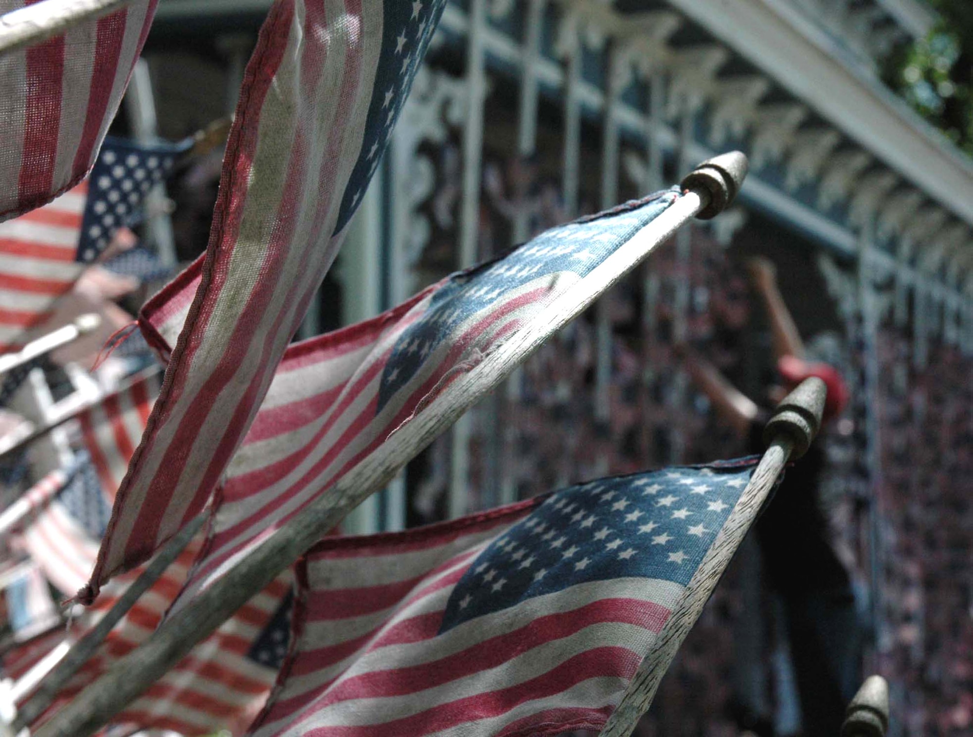 Flags are posted for each fallen U.S. servicemember from Operation Iraqi Freedom at a flag memorial in Cherry Hill, N.J., built by resident Michael Bloom.  The memorial, vandalized in April 2008, was repaired by Airmen volunteers from the U.S. Air Force Expeditionary Center at Fort Dix, N.J., May 28, 2008.  The memorial has more than 4,000 American flags and is again a landmark in this New Jersey city. (U.S. Air Force Photo/Staff Sgt. Paul R. Evans)