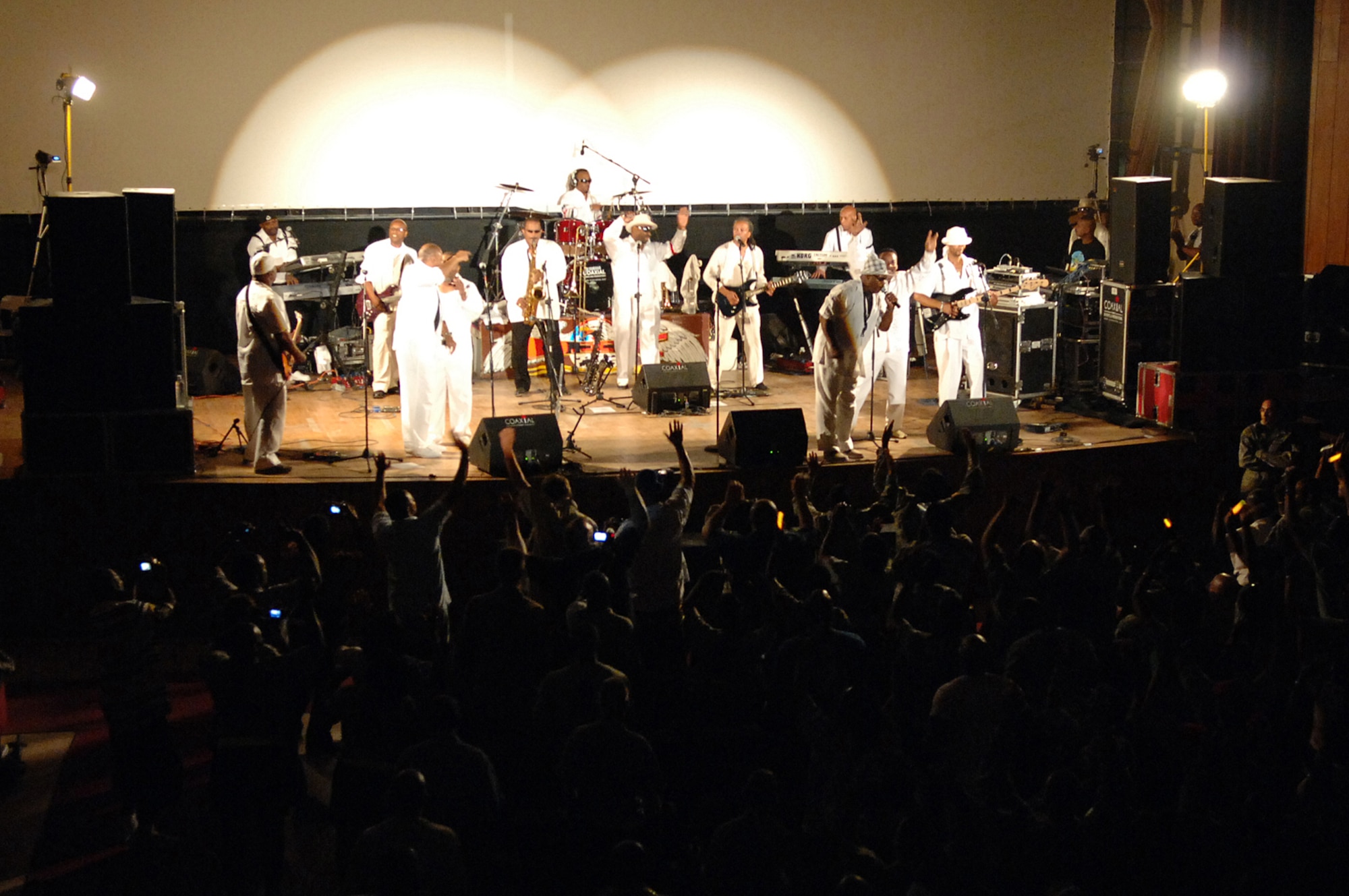 BALAD AIR BASE/LOGISTICS SUPPORT AREA ANACONDA, Iraq -- The Legends of Funk, a 14-member group consisting of three separate bands, the Barkays, Con Funk Shun and The Dazz Band, performed for personnel here, June 1. (U.S. Air Force photo/ Senior Airman Julianne Showalter)