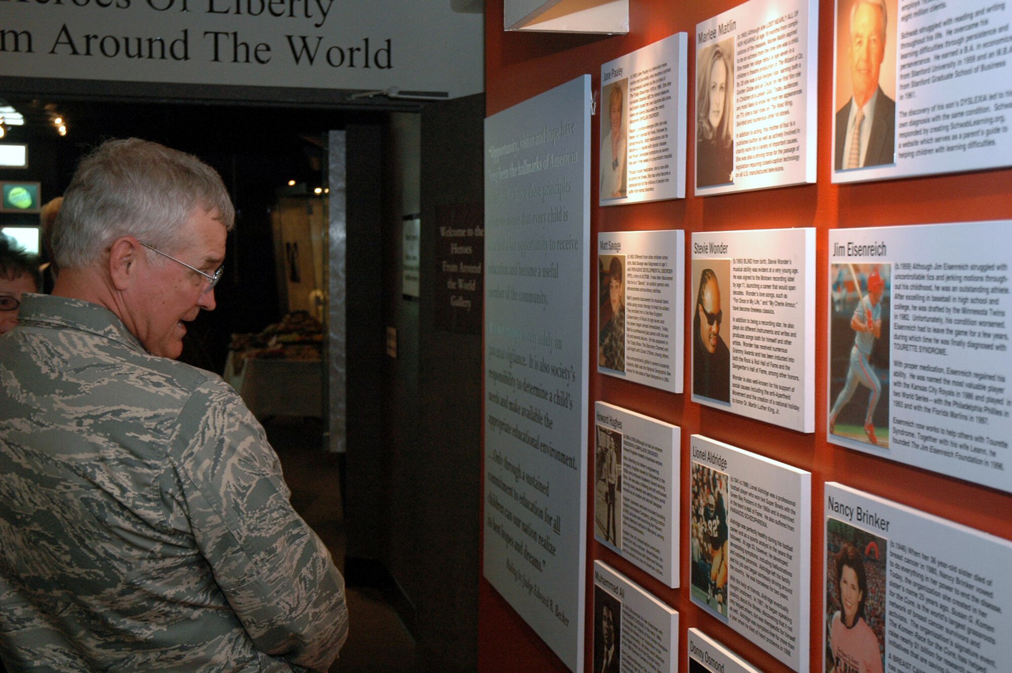 Lt. Gen. Chris Kelly, vice commander of Air Mobility Command at Scott Air Force Base, Ill., receives a tour of the National Liberty Museum in Philadelphia, May 29, as part of activities for Air Force Week in Philadelphia. General Kelly gave a speech at the museum as well highlighting the importance of humanitarian airlift and Air Mobility Command's role in the global war on terror. (U.S. Air Force Photo/Tech. Sgt. Scott T. Sturkol) 