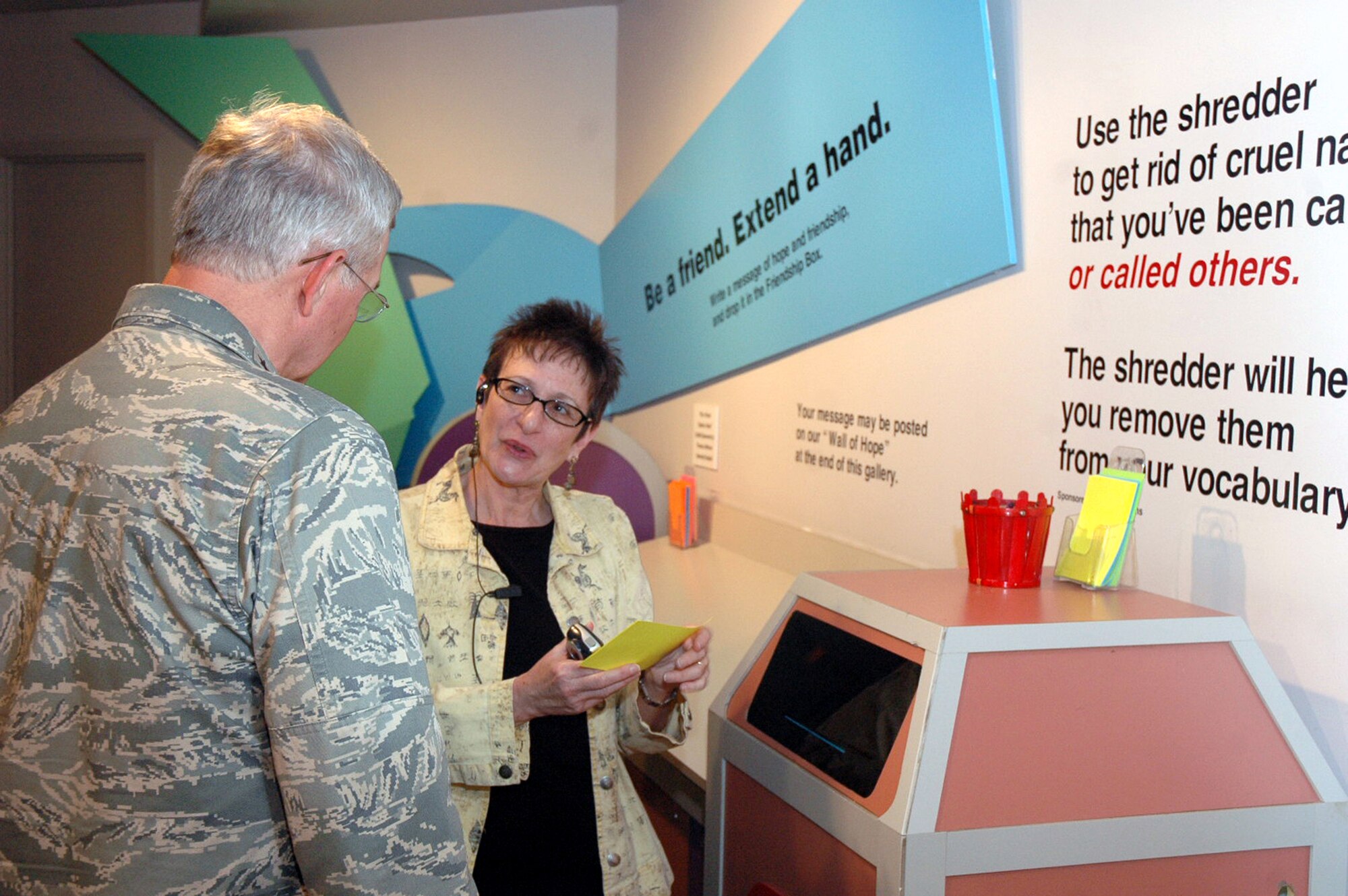 Lt. Gen. Chris Kelly, vice commander of Air Mobility Command at Scott Air Force Base, Ill., receives a tour of the National Liberty Museum in Philadelphia, May 29, as part of activities for Air Force Week in Philadelphia. General Kelly gave a speech at the museum as well highlighting the importance of humanitarian airlift and Air Mobility Command's role in the global war on terror. (U.S. Air Force Photo/Tech. Sgt. Scott T. Sturkol) 