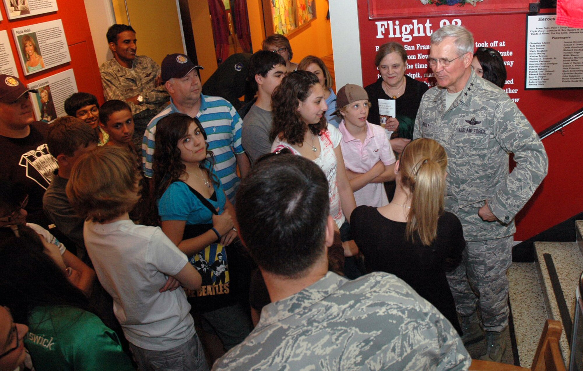 Lt. Gen. Chris Kelly, vice commander of Air Mobility Command at Scott Air Force Base, Ill., greets children in the National Liberty Museum in Philadelphia, May 29, 2008, as part of activities for Air Force Week in Philadelphia. General Kelly gave a speech at the museum as well highlighting the importance of humanitarian airlift and Air Mobility Command's role in the global war on terror. (U.S. Air Force Photo/Tech. Sgt. Scott T. Sturkol) 