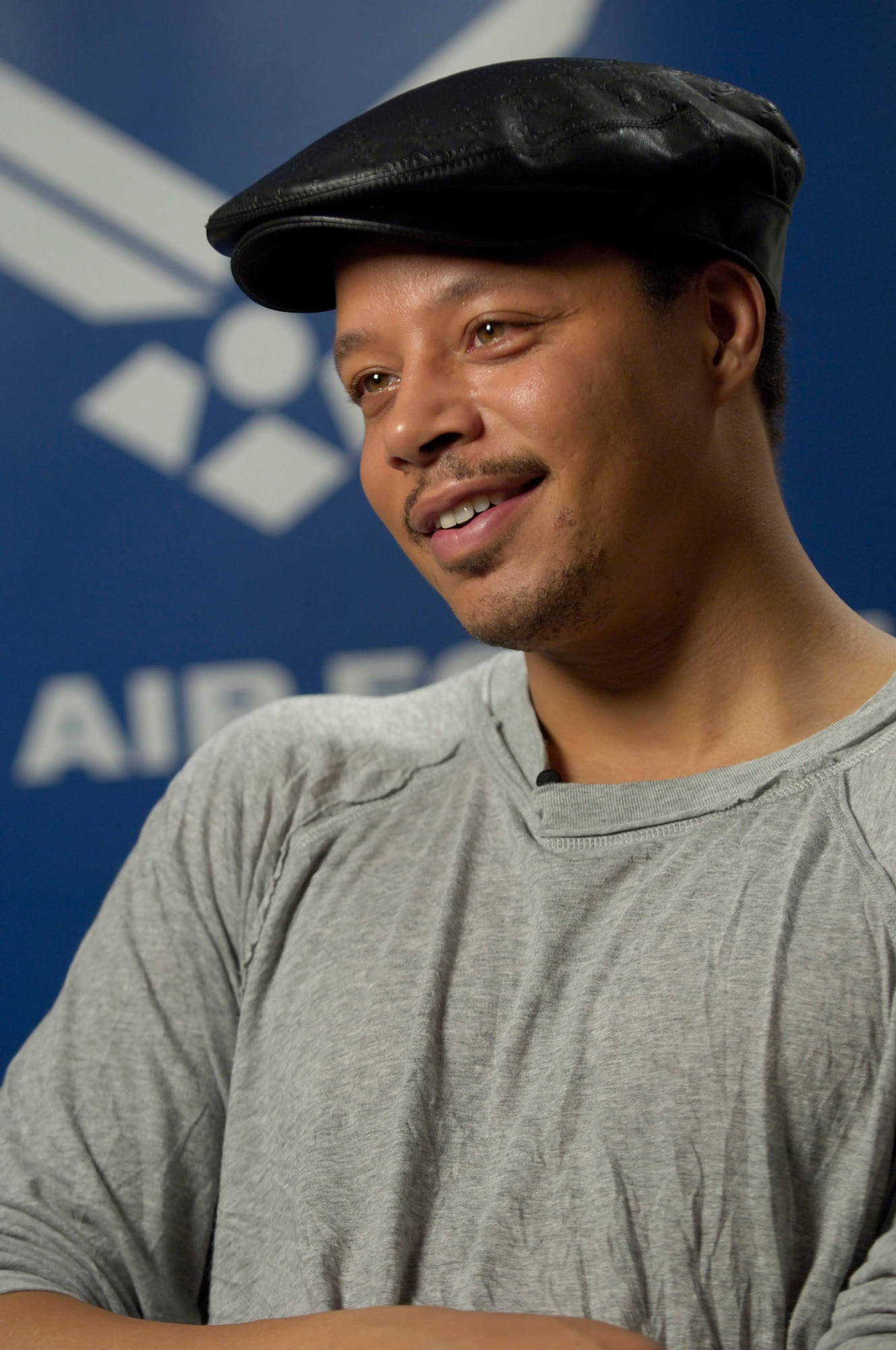 Oscar-nominated actor Terrence Howard describes his experiences and impressions of the Air Force during an interview May 27 in New York. Mr. Howard visited two Air Force bases and trained with Airmen while preparing for his role as Lt. Col. James Rhodes in the movie Iron Man. (U.S. Air Force photo/Master Sgt. Jack Braden)