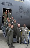 Col. John "Red" Millander and the crew of the "Spirit of Berlin" C-17 meet with Col. Gail Halvorsen, the "Candy Bomber," at the Berlin Air Show May 27, 2008. The 2008 Berlin Air Show marked the 60th anniversary of the Berlin Airlift. (Courtesy photo)