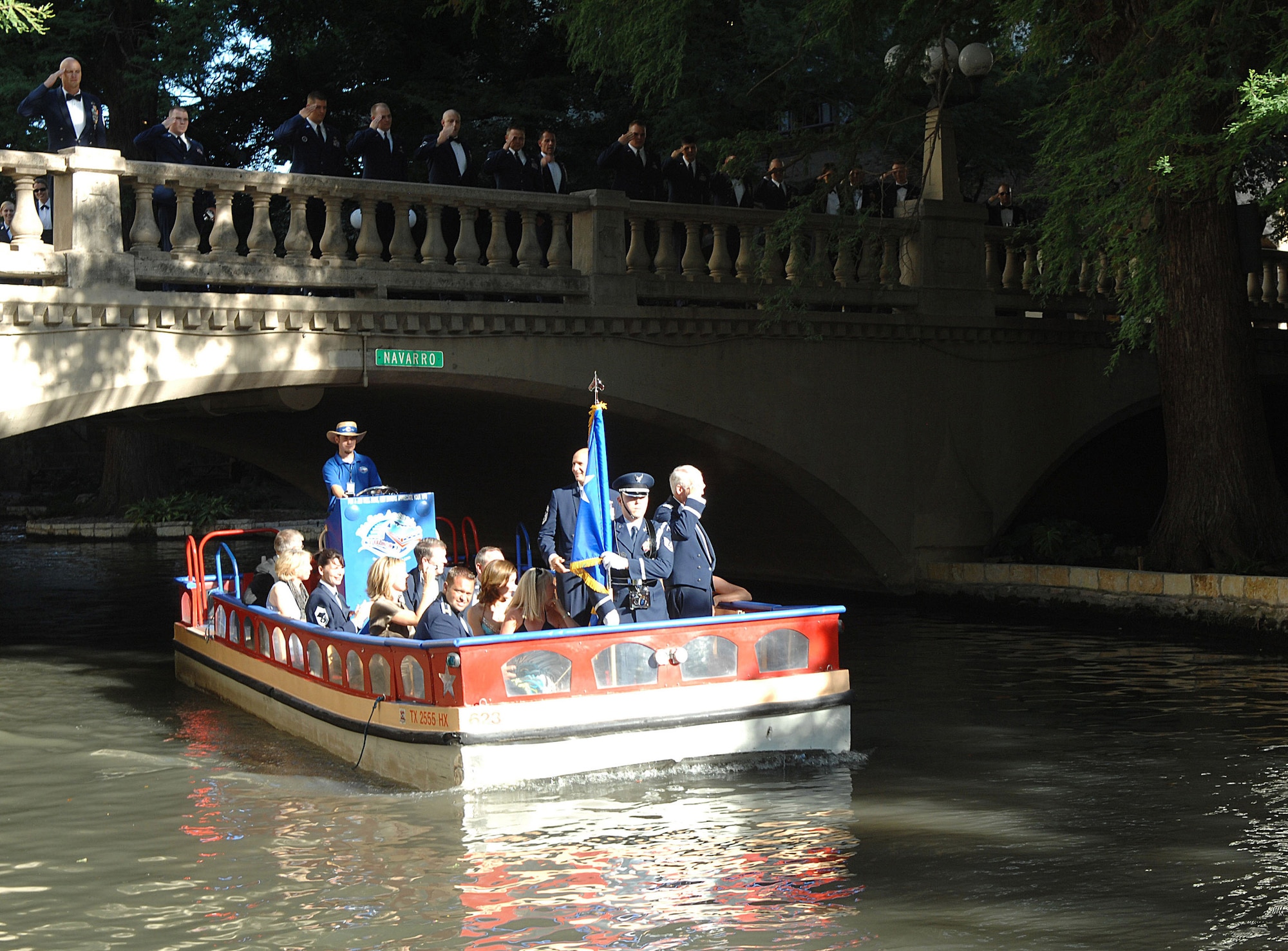 Gen. William R. Looney III and members of his party arrive for the Order of the Sword ceremony May 30 at the Westin Riverwalk Hotel in San Antonio. General Looney is the commander of Air Education and Training Command. (U.S. Air Force photo/Joel Martinez) 
