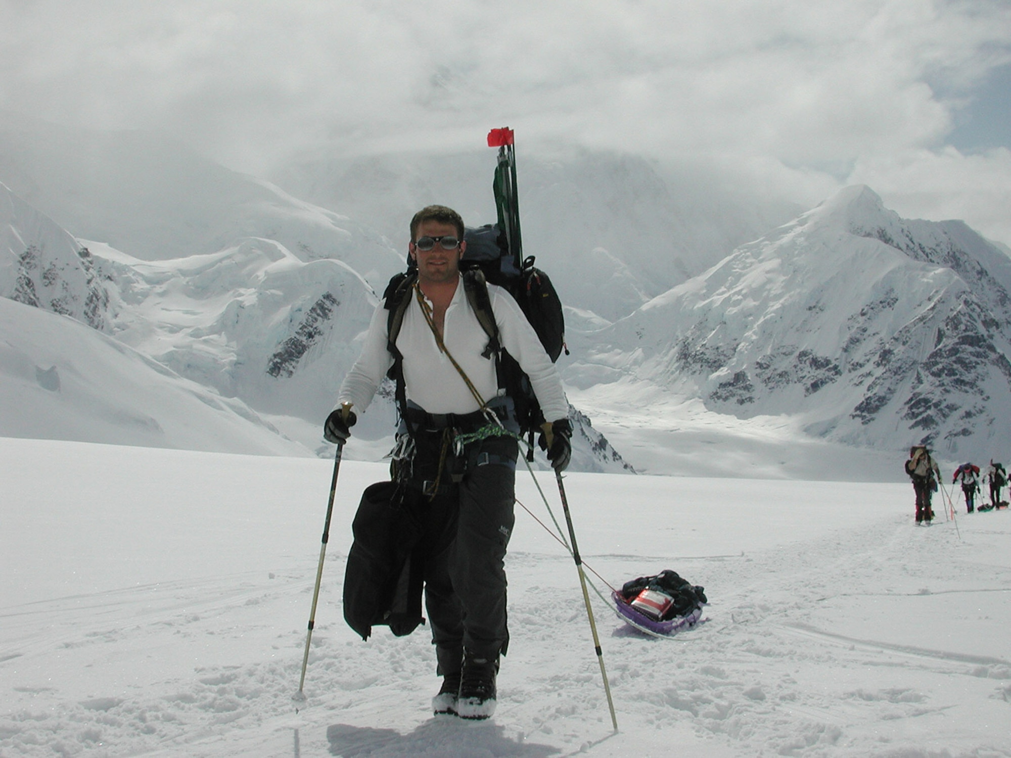 Capt. Mark Uberuaga scales Mount McKinley while working as a mountaineering guide in college. The captain recently made another trek up the mountain May 28 leading a team of Airmen. Captain Uberuaga is an HH-60G Pave Hawk pilot with the 55th Rescue Squadron at Davis-Monthan Air Force Base, Ariz. (Courtesy photo)