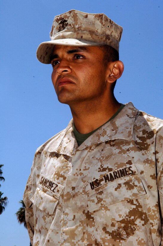 Private Hector Sanchez, a refugee from El Salvador, is a member of Platoon 2145, Co. G. He graduates from recruit training today.